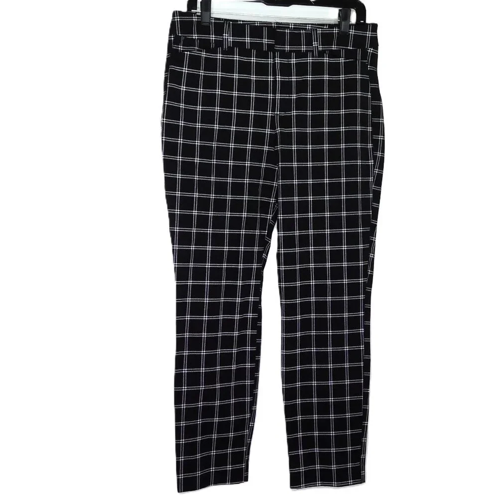 New Old Navy Pixie Pants Black & White Plaid High Rise Ankle Stretch Pockets 10